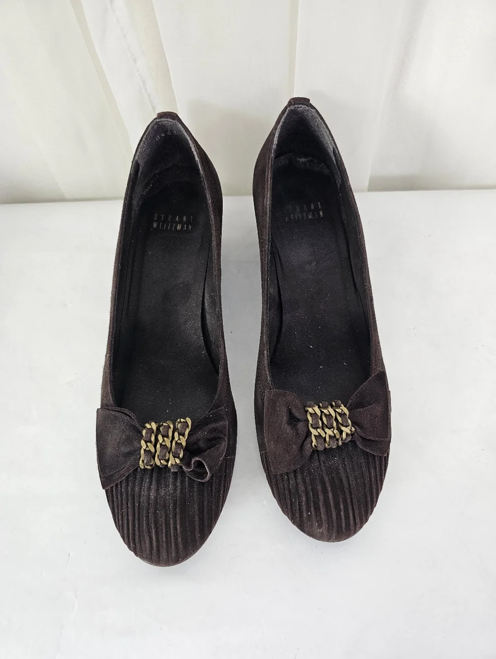 Stuart Weitzman Frobozzie Brown Cola Suede Pleated Wedge Pumps Preppy 90s 8.5 - Picture 6 of 13